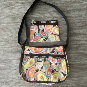 Vintage LeSportsac Paisley Crossbody Bag with Matching Pouch